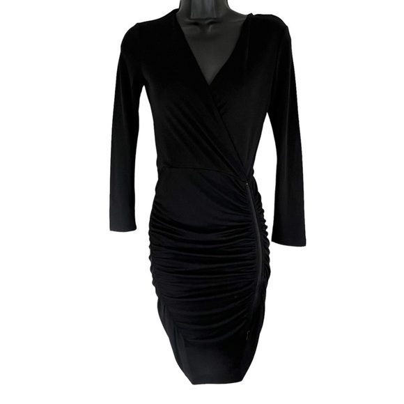 Bcbgmaxazria Dalton Zip-front Black Ruched Cocktail Mini Dress XXS - Picture 2 of 12